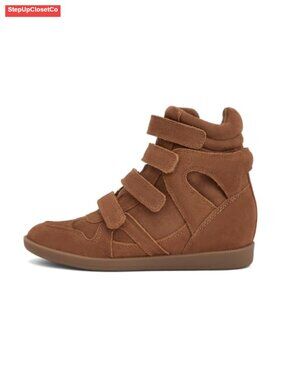 Suede High Top Hidden Wedge Sneakers Hook and Loop Straps